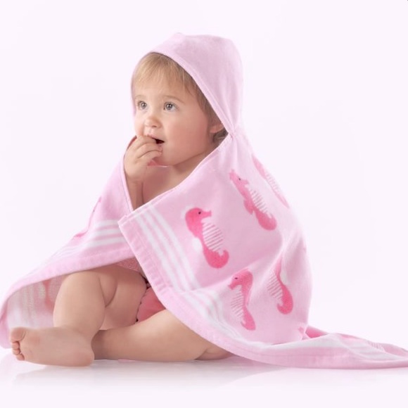 Pottery Barn Kids Other - Pottery Barn Baby Beach Hooded Towel Pink Seahorse Icon UPF 50 Pool Vacation NWT